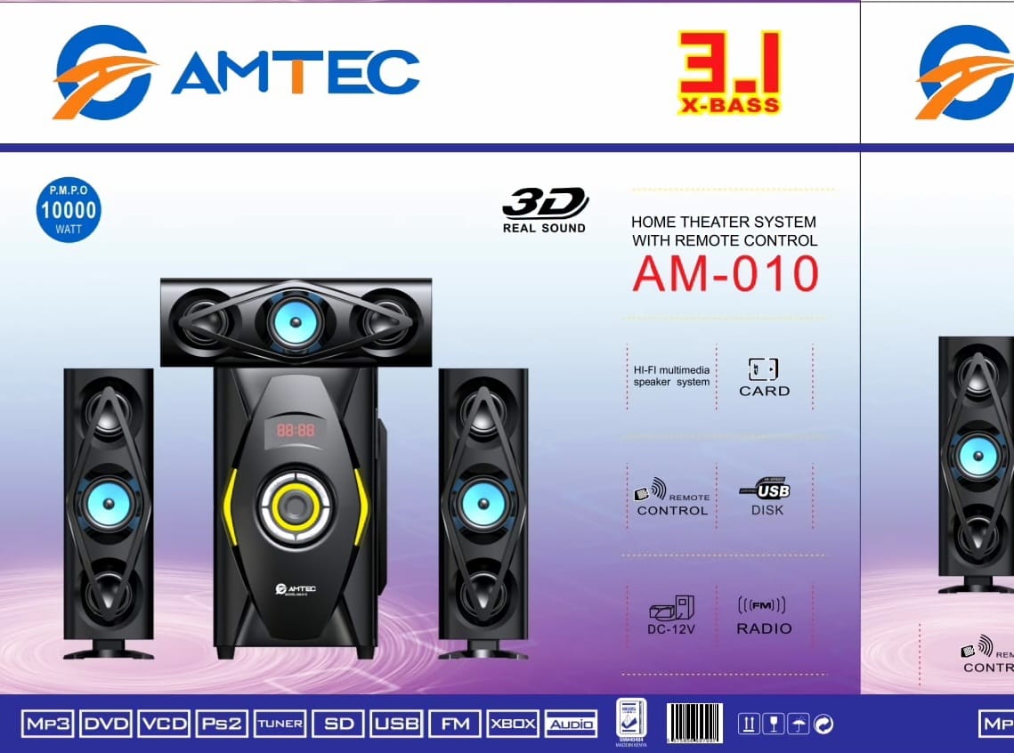 Amtec AM-010 3.1CH Sub Woofer Bluetooth System, FM/USB/SD
