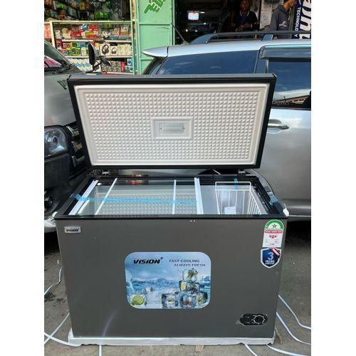 VISION PLUS (VPCF300L)300 LITRES LARGE CAPACITY CHEST FREEZERS, Super Freeze Technology, Elegant Silver Finish, Glass Sliding Doors, Secure Lockable Design, Built-in Lamp.