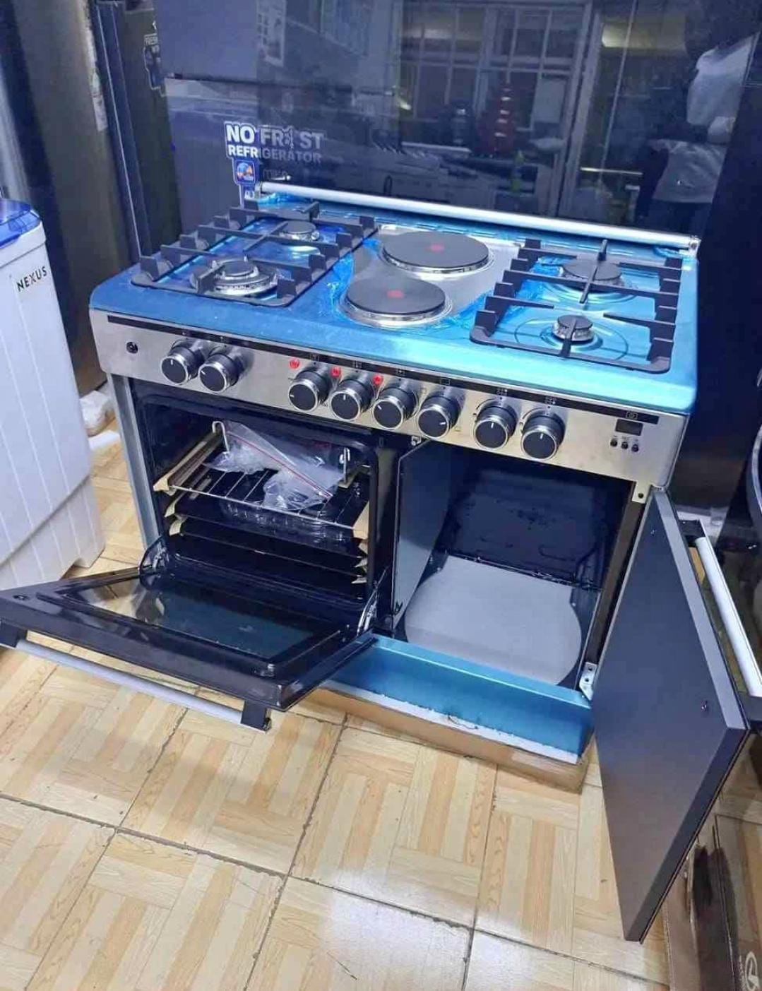 60*90 HAIER 4G+2E STANDING COOKER WITH GAS COMPARTMENT, Extra Large Long Electric Oven & Grill, Thermo-Control, Separate Oven, Cylinder storage, Auto ignition.