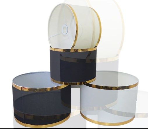 1pc/2pcs lamp shade quality pvc material: Radiant Luxe: White Round Lampshade with Golden Elegance"