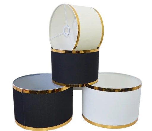 1pc/2pcs lamp shade quality pvc material: Radiant Luxe: White Round Lampshade with Golden Elegance"
