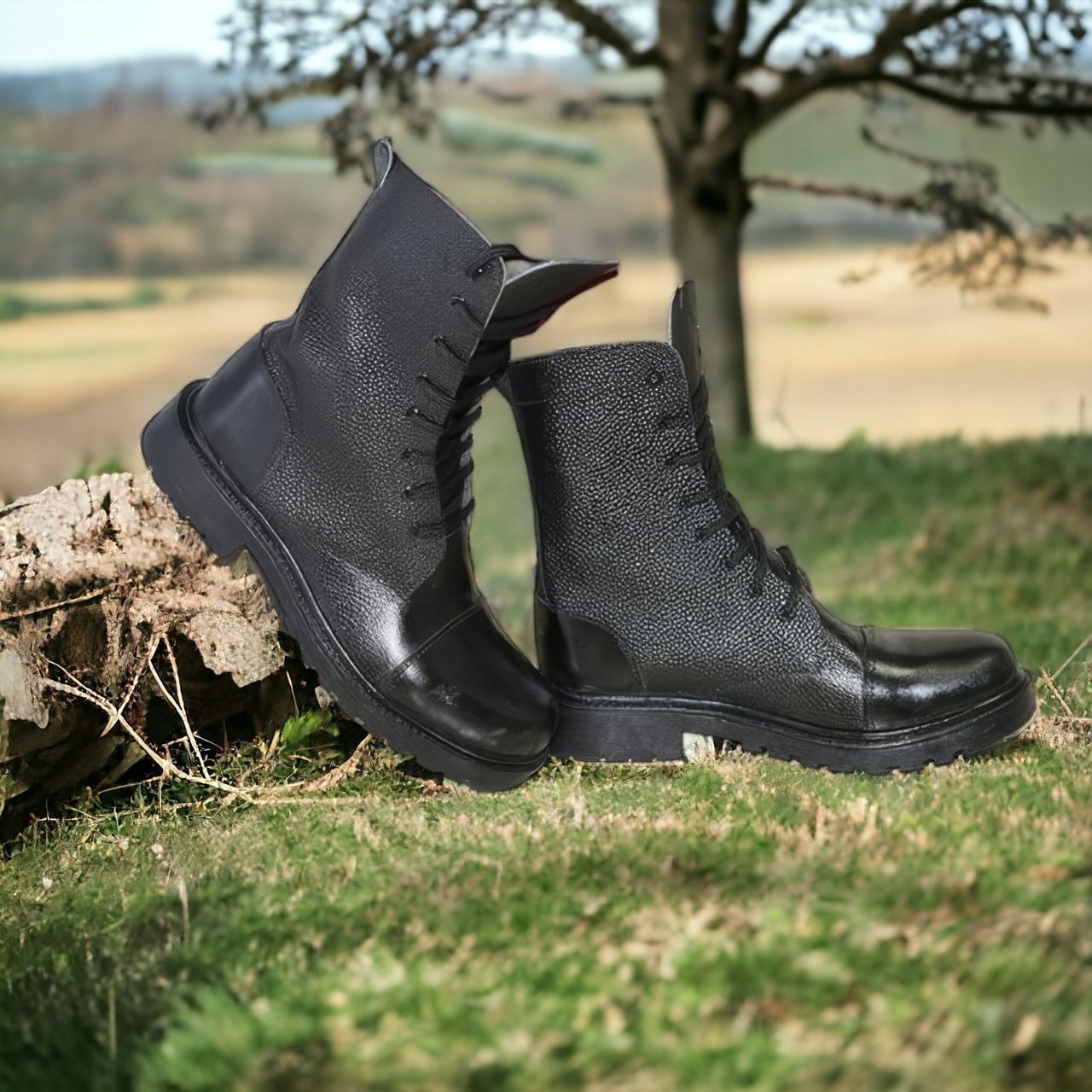 Promotion High-top Military Desert Combat genuine Leather Boot - as pictured  black