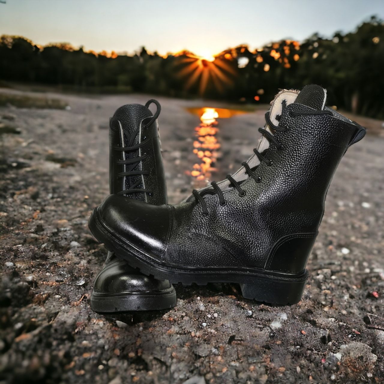 Promotion High-top Military Desert Combat genuine Leather Boot - as pictured  black