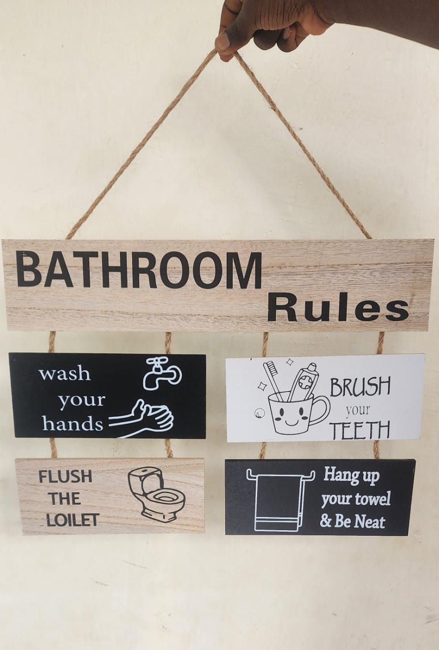 Wooden Wall Hanging  Bathroom Rules also for house Decor