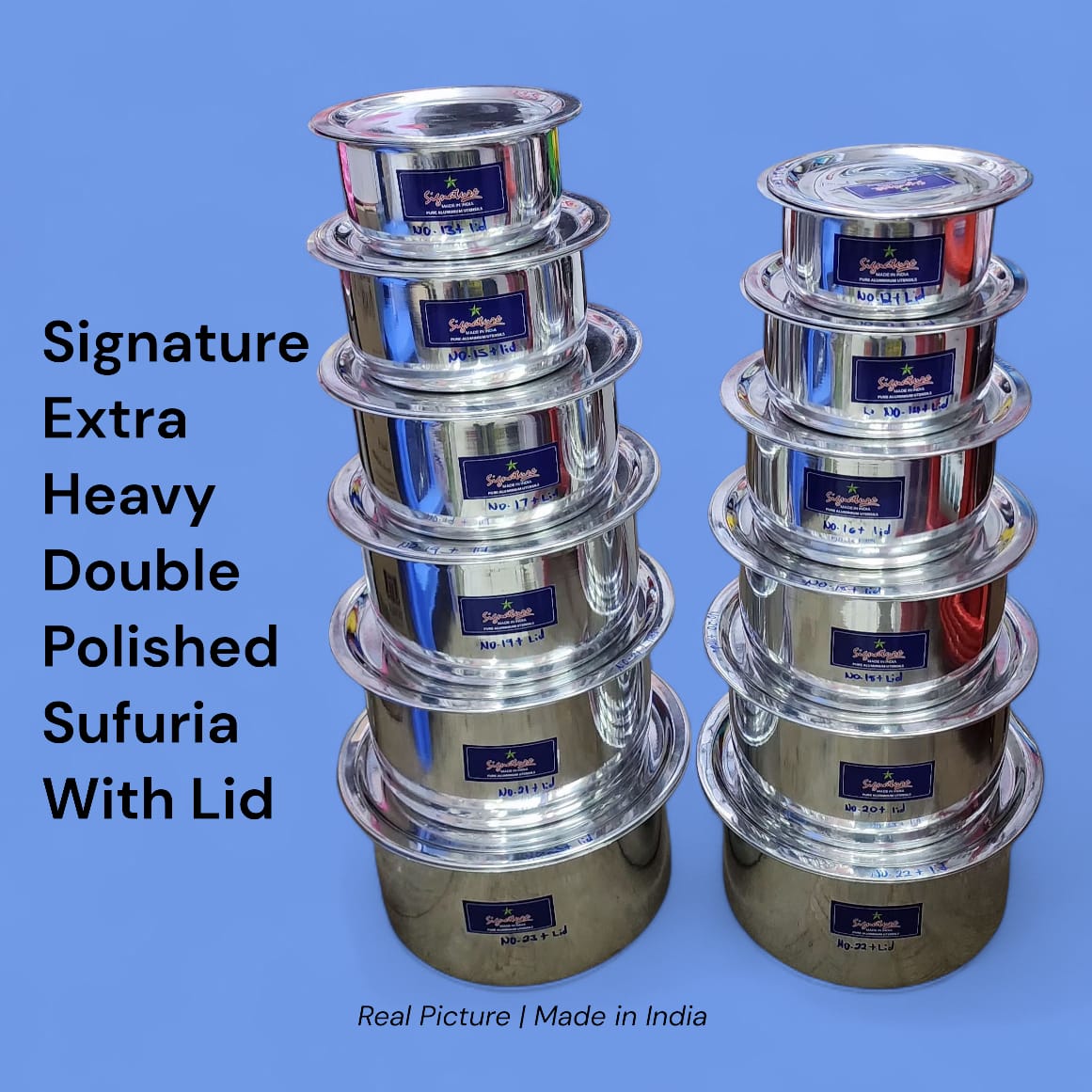 Signature Aluminum Double Polish Extra Heavy Sufuria With Lid. Extra heavy 12 litres