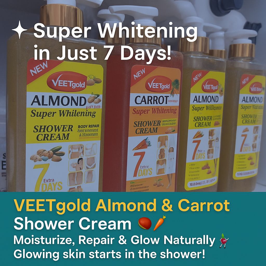 Super Whitening in Just 7 Days! ✨🚿  
VEETgold Almond & Carrot Shower Cream – Moisturize, Repair & Glow Naturally 🌰🥕  
Glowing skin starts in the shower! 💃