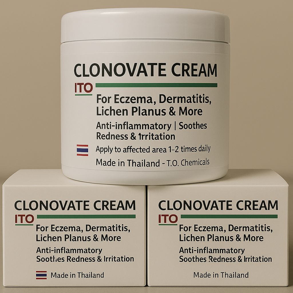 CLONOVATE CREAM – 450g  
✔️ Treats eczema, dermatitis, lichen planus & more  
✔️ Reduces redness, itching, inflammation  
✔️ Apply 1–2 times daily on affected areas  
🇹🇭 Made in Thailand | T.O. Chem