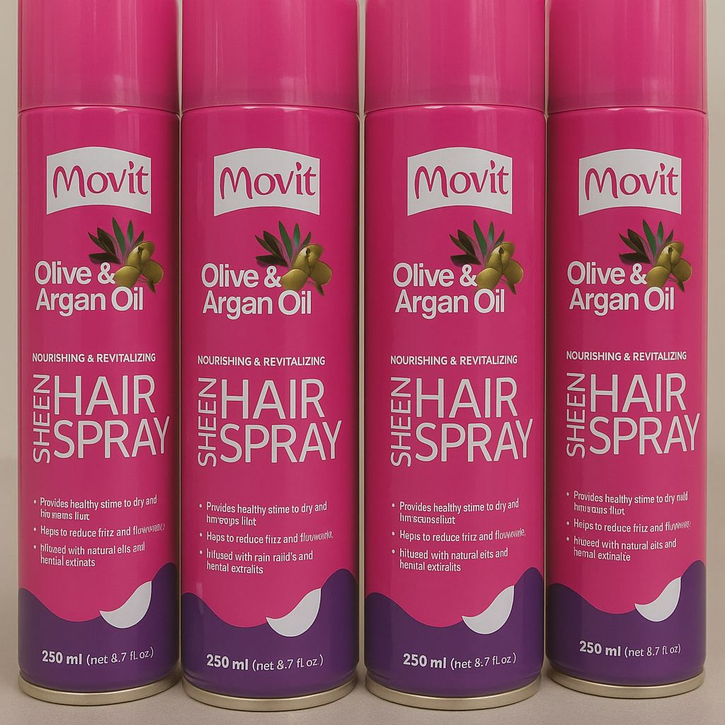 Movit Sheen Hair Spray – Olive & Argan Oil (250ml)  
Nourishing & Revitalizing | Adds Shine | Restores Moisture