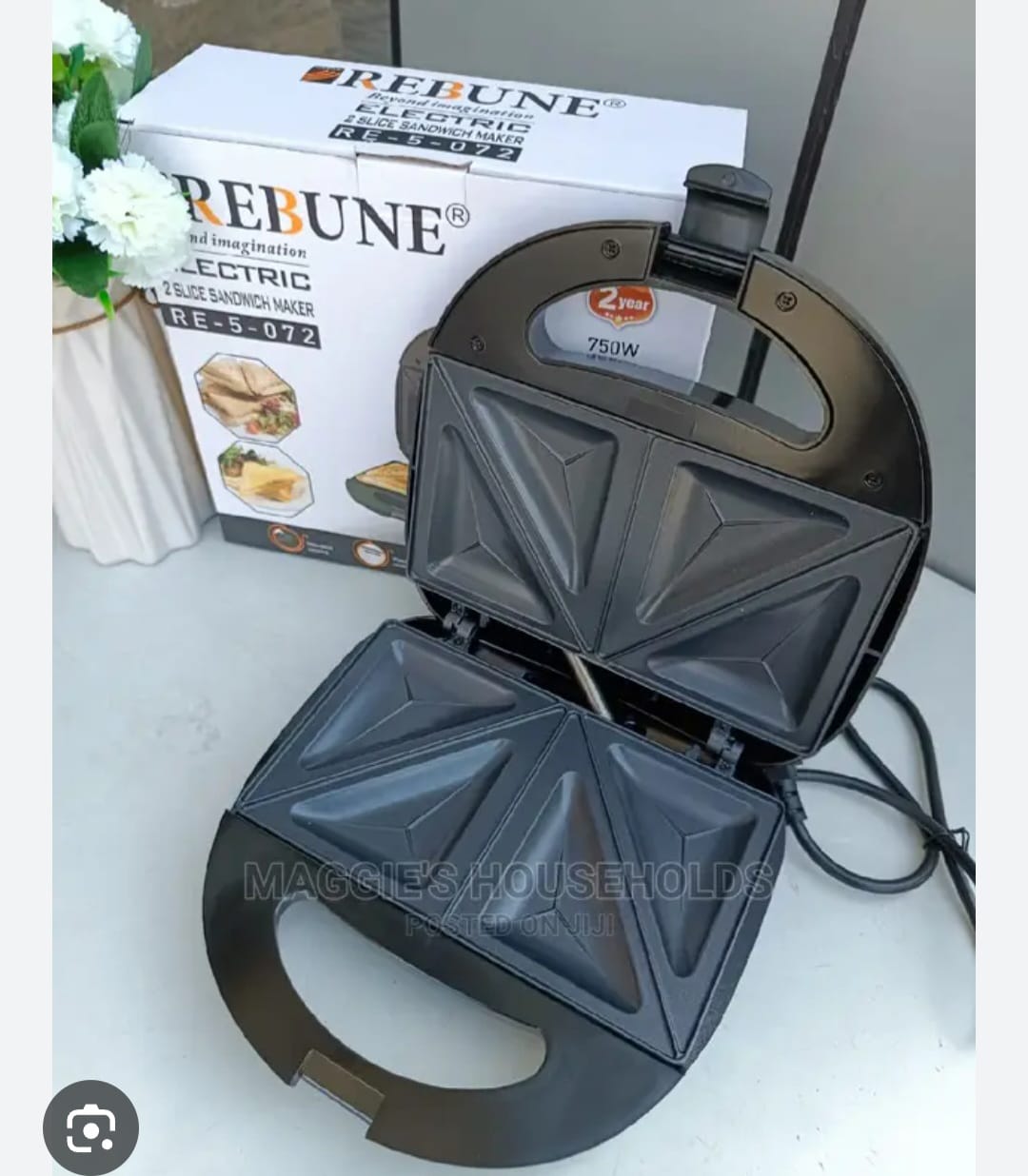(Limited Offer) Rebune 2 Slice Sandwich maker ,Bread Toaster & Pancake, Toasters & Sandwich makers RE-5-073 Non-Stick Coating with Grill Black