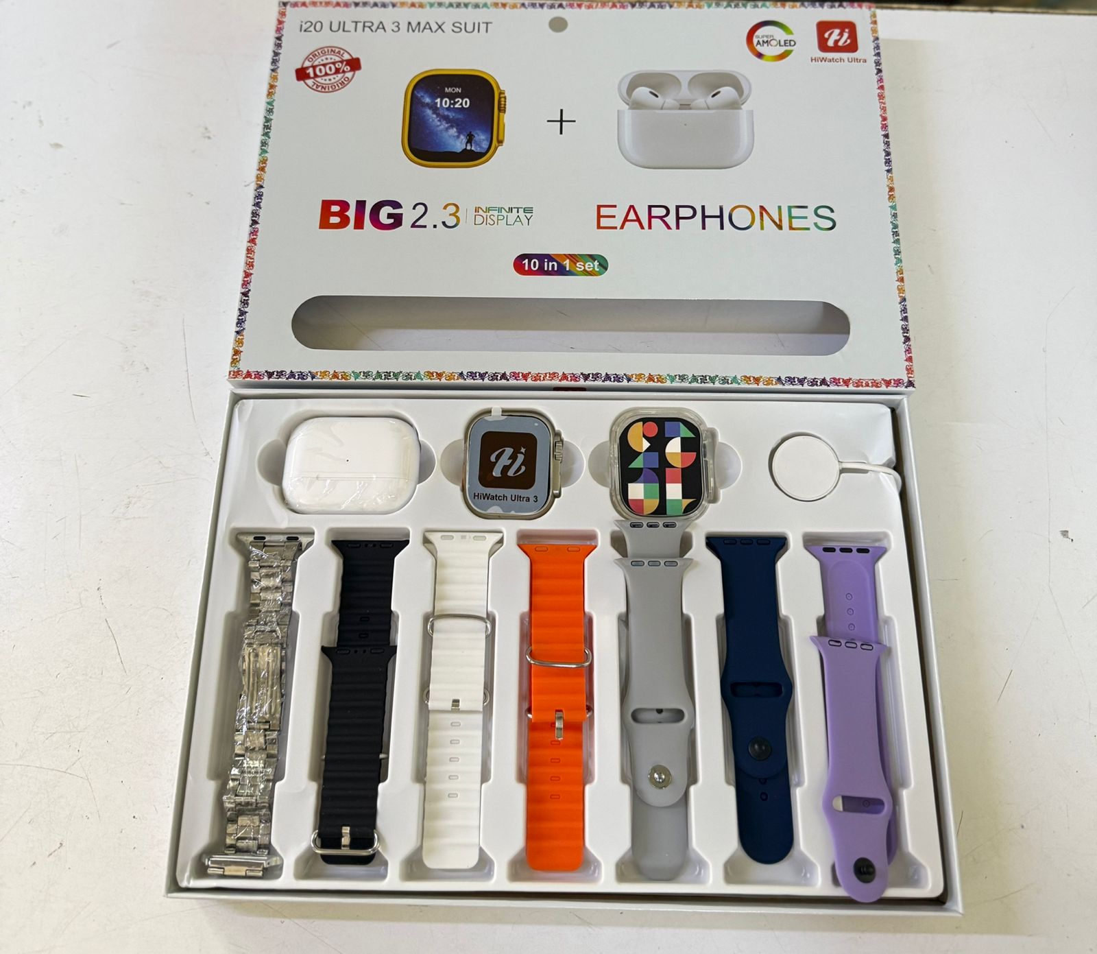 ▪️✅️GET IN THE GAME✨️🌽  10 IN 1 Brand New Very Quality i20 Ultra MAX Suit  Set .I20 Ultra MAX Suit 10 in 1 Set BT Calling Smart Watch with AMOLED Display & Activity, Health Tracker for Men & Women