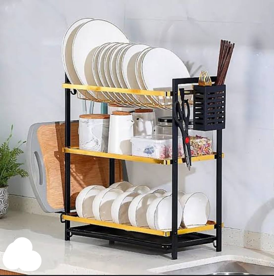 [ PRICE OFFER🤩🤩✨...ONLY AT KILIMALL !!! ]  1Pc Brand New Very Quality Durable MZY223 Metallic Dish Rack 3Layer  at Best Price
