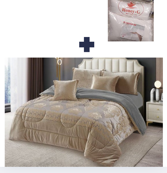 PRICE OFFER 🥳🥳‼️‼️** 🥑 6Pcs Size [ 6 x 7 ] Brand new and Luxurious 🔅 Silk duvet ✨1 pc duvet✨1pc bedsheet✨2 pcs pillow cases✨2 pcs throw pillow cases ,That Comes with a Free Pair of Pillow