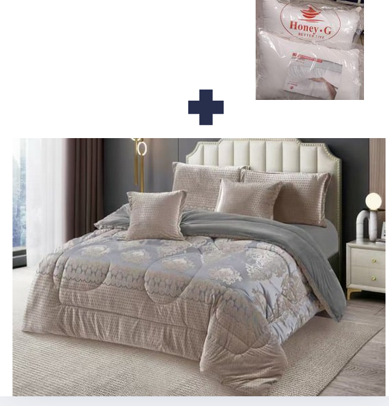 PRICE OFFER 🥳🥳‼️‼️** 🥑 6Pcs Size [ 6 x 7 ] Brand new and Luxurious 🔅 Silk duvet ✨1 pc duvet✨1pc bedsheet✨2 pcs pillow cases✨2 pcs throw pillow cases ,That Comes with a Free Pair of Pillow
