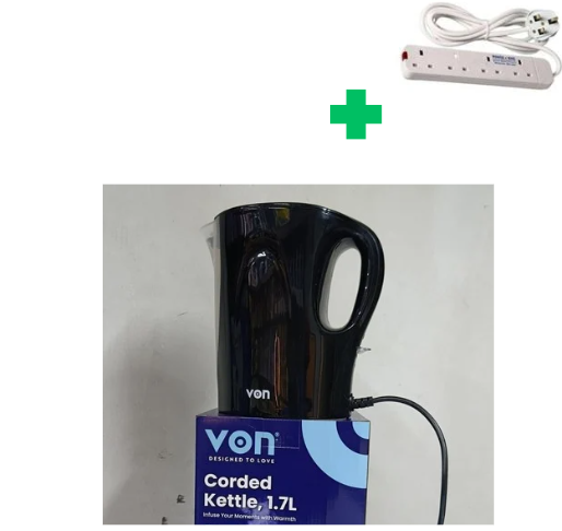 [🔥SPECIAL LIMITED OFFER🔥 🥑🌽ONLY AT KILIMALL !!! ] 1Pc Brand New Very Quality Durable & Stylish Von electric kettle Capacity 1:7 ltrs..That Comes With Free 4way extension