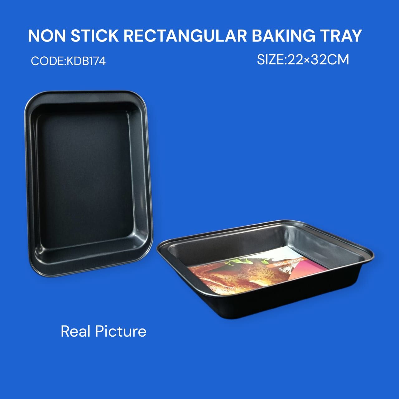 🔥🎁 SPECIAL PRICE 💥 - CODE: KDB174 – Non-Stick Rectangular Baking Tray 22×32cm for Easy Baking, Oven Safe, Durable & Affordable Kitchen Essential 🍰