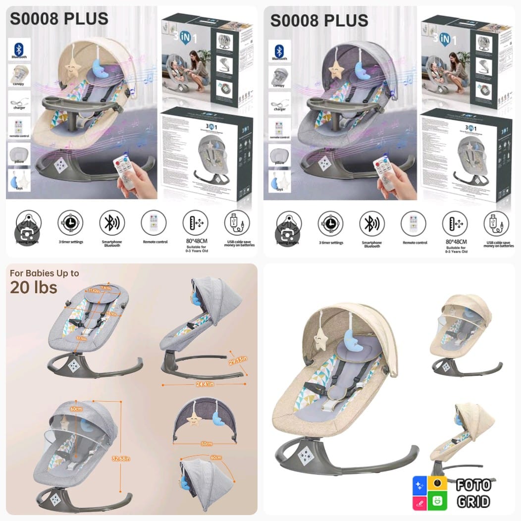 💰 BEST OFFER 💰 Electric Baby Rocker Swing S0008 PLUS with Music Timer Remote Control Comfortable Safe Durable for Infants