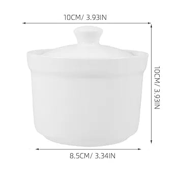 High Quality Classy Ceramic Kitchen Sugar Dish White Stew Pot Design Durable Round Container with 500ml Capacity Size 5cmx9cmx10cm Easy to Clean