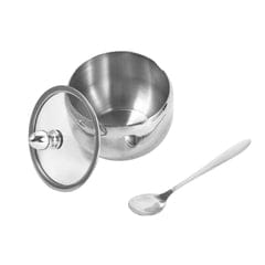 Elegant Stainless Steel Kitchen Sugar Dish with Transparent Glass Lid Durable Modern Storage Container for Sugar Serving and Kitchen Counter Use