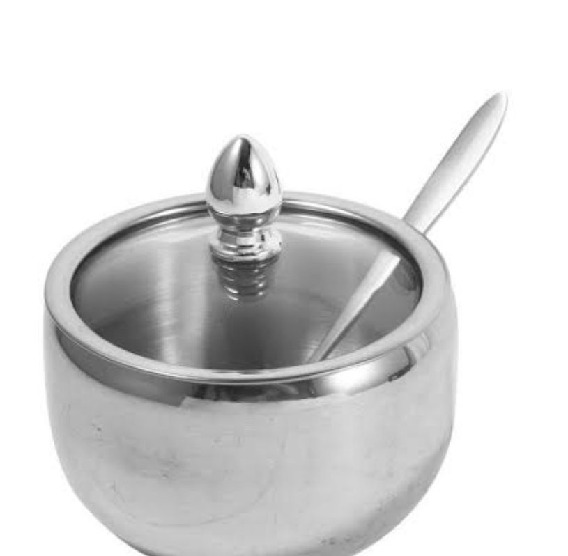 Elegant Stainless Steel Kitchen Sugar Dish with Transparent Glass Lid Durable Modern Storage Container for Sugar Serving and Kitchen Counter Use