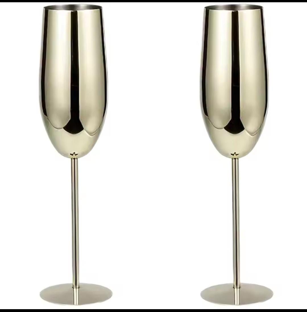 2Pcs Gold Stainless Steel Wine Glasses Elegant Durable Kitchen Dining Goblets with 270ml Capacity for Home, Parties, Restaurants, and Gifting