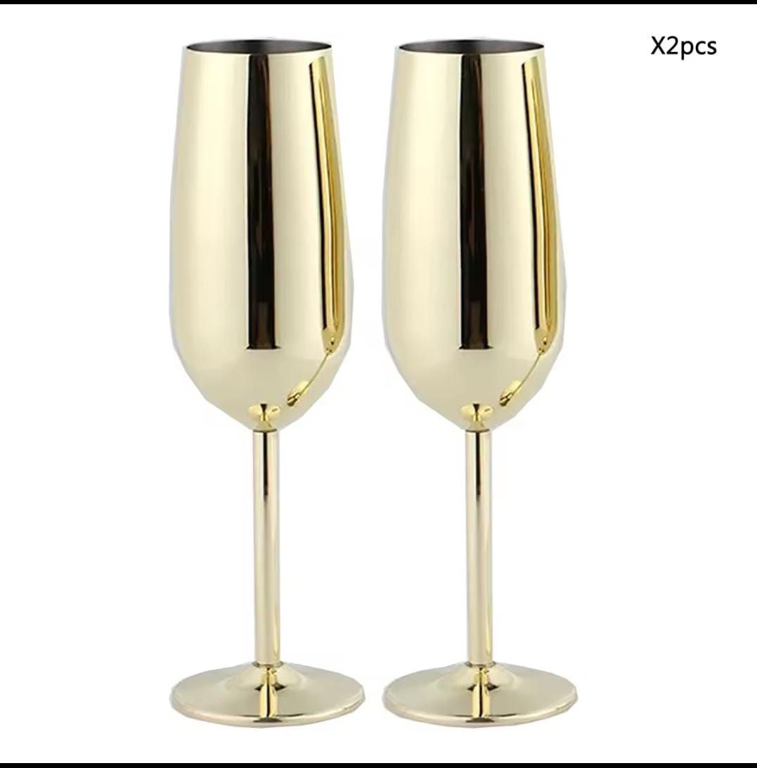 2Pcs Gold Stainless Steel Wine Glasses Elegant Durable Kitchen Dining Goblets with 270ml Capacity for Home, Parties, Restaurants, and Gifting