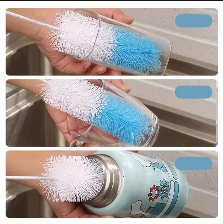 3Pcs Long Handled Kitchen Cleaning Brush with End Sponge for Thermos, Vacuum Flasks, Glass, Bottles, and Narrow Neck Containers