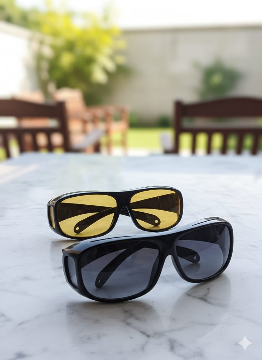 2-in-1/2pcs HD Night Vision Driving Glasses – Anti-Glare Polarized Lenses for Nighttime Driving, Reduces Headlight Glare, Enhances Clarity & Brightens Roads for Safe Driving