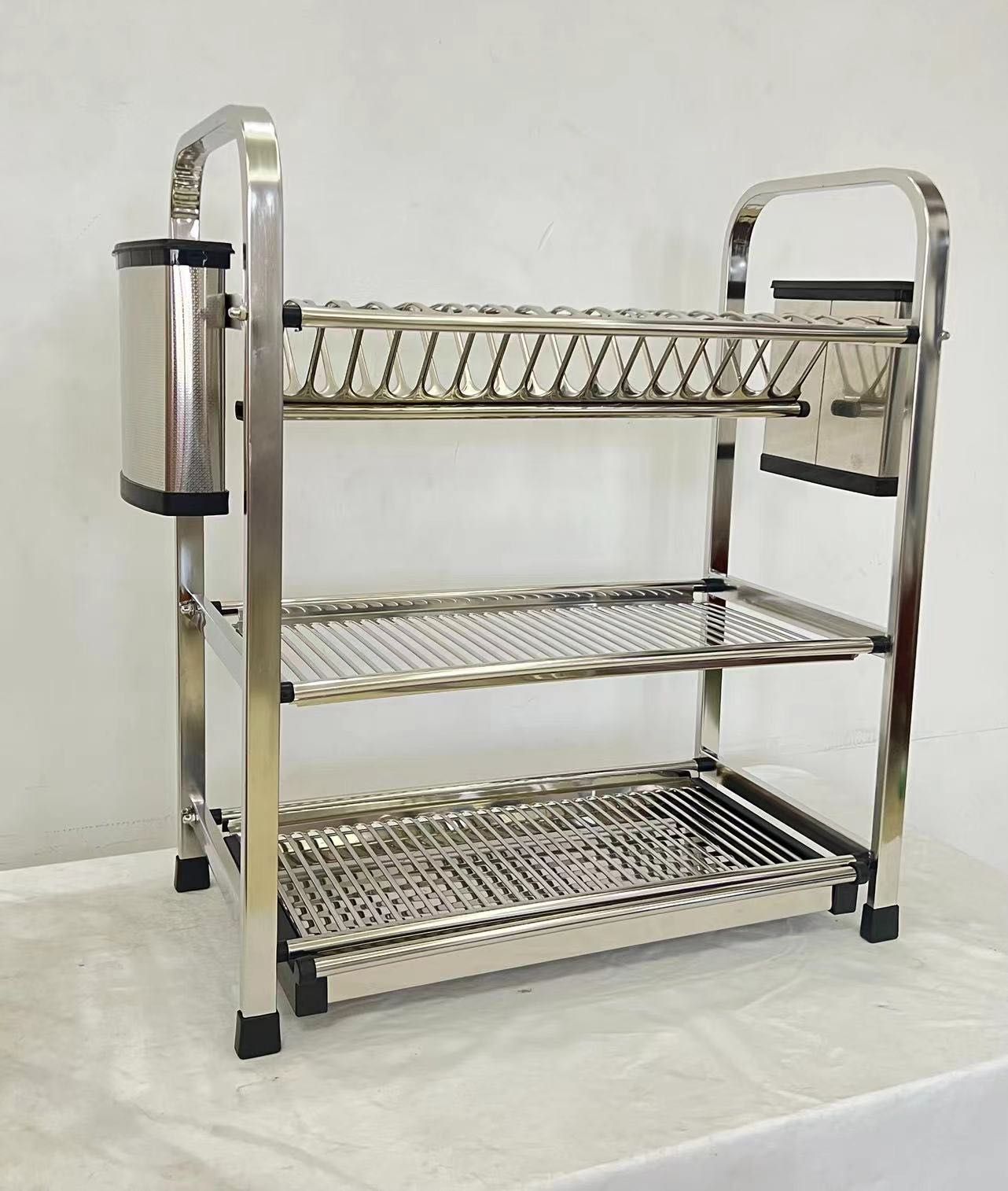 Heavy Duty 3-Tier Aluminum Kitchen Dish Rack and Drainer — Durable Rust-Resistant Multi-Layer Drying Rack for Plates, Cups, Utensils, and Kitchen Counter Organization