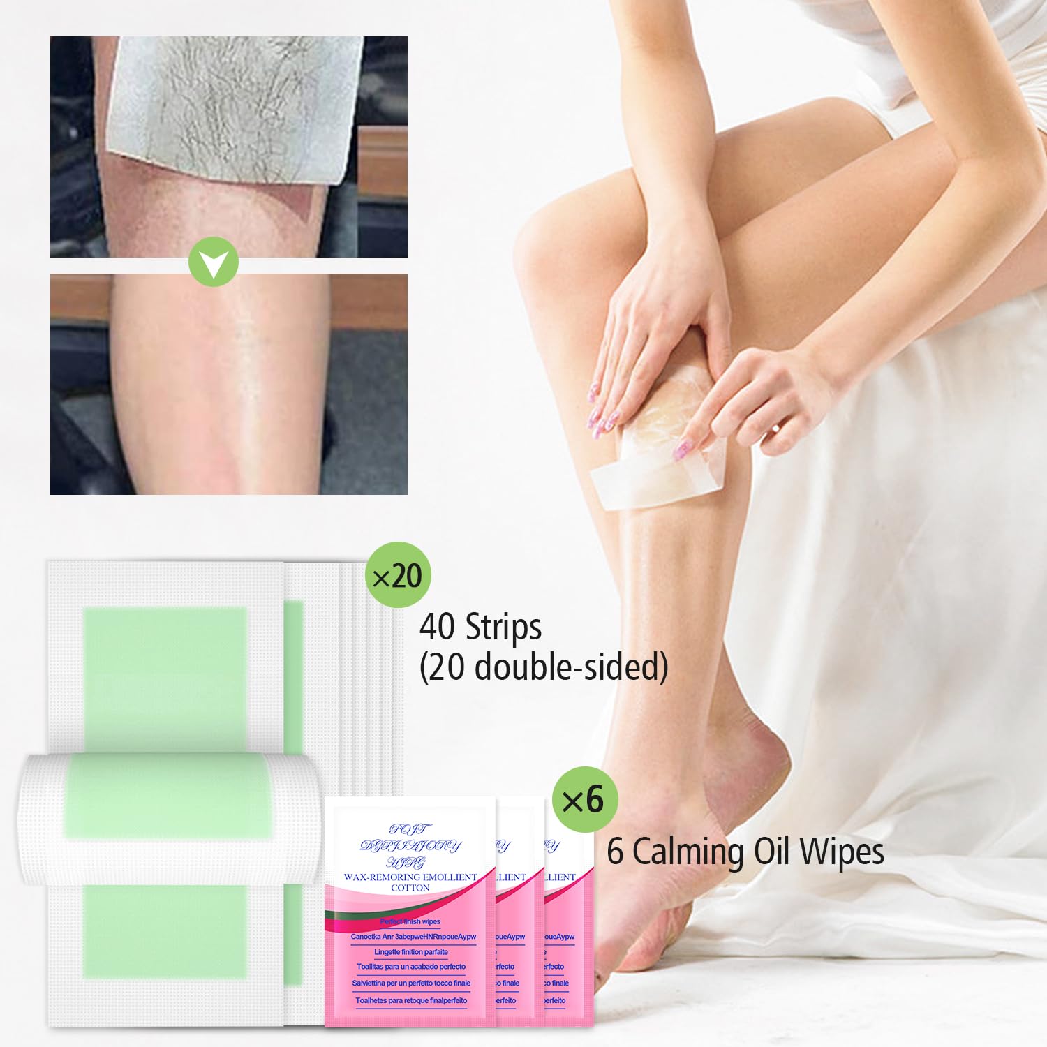 40 Strips Rapid Hair Removal Wax Strips – Double-Sided Long-Lasting Depilation Paper for Women’s Legs, Arms, Bikini & Neck, Safe & Gentle Wax Strips for Smooth Skin