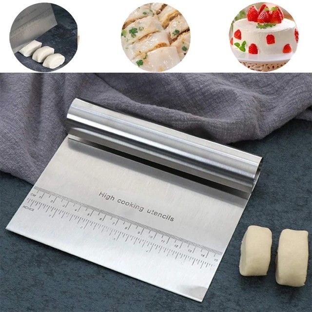 Pro Dough Pastry Scraper Cutter Chopper – Stainless Steel Mirror Polished Multipurpose Baking Tool with Measuring Scale for Cake, Pizza, Pastry, Bread, and Dough Cutting Separation
