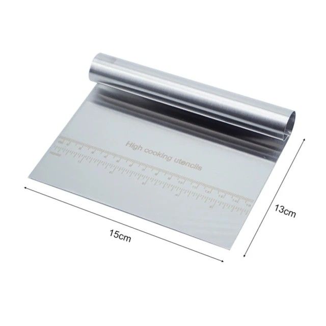 Pro Dough Pastry Scraper Cutter Chopper – Stainless Steel Mirror Polished Multipurpose Baking Tool with Measuring Scale for Cake, Pizza, Pastry, Bread, and Dough Cutting Separation