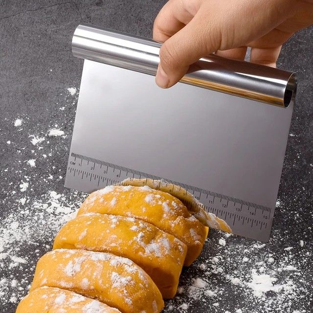 Pro Dough Pastry Scraper Cutter Chopper – Stainless Steel Mirror Polished Multipurpose Baking Tool with Measuring Scale for Cake, Pizza, Pastry, Bread, and Dough Cutting Separation