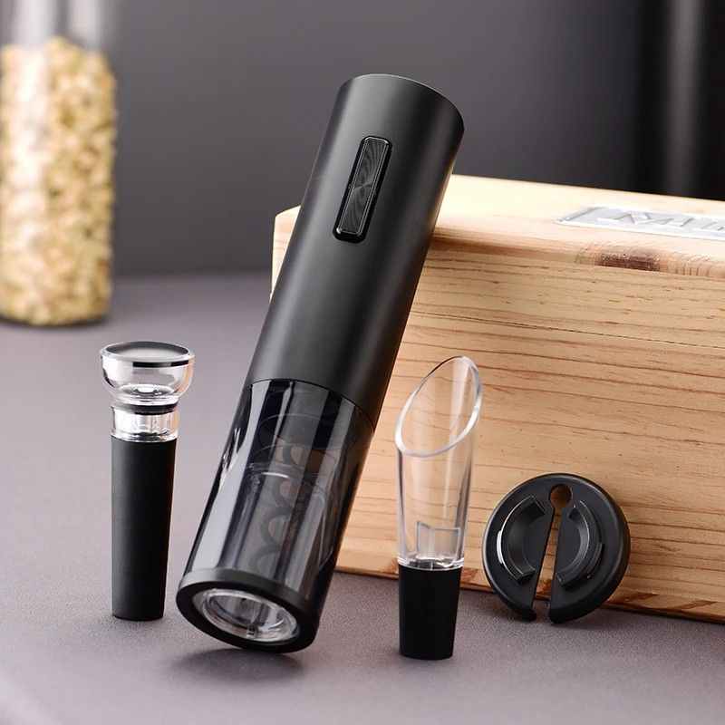 Electric Wine Opener Set 4-in-1 Automatic Corkscrew with Foil Cutter, Vacuum Stopper & Pourer – Battery Operated Motorized Wine Bottle Opener Gift Set for Home, Kitchen, Party & Wine Lovers