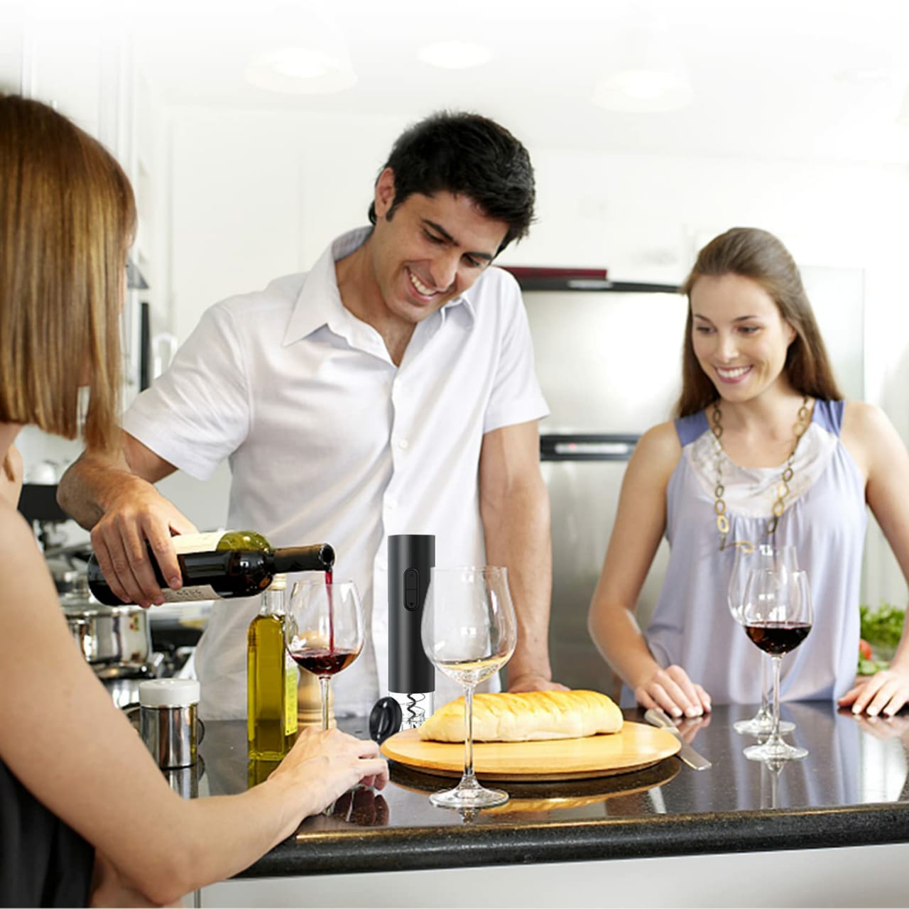 Electric Wine Opener Set 4-in-1 Automatic Corkscrew with Foil Cutter, Vacuum Stopper & Pourer – Battery Operated Motorized Wine Bottle Opener Gift Set for Home, Kitchen, Party & Wine Lovers