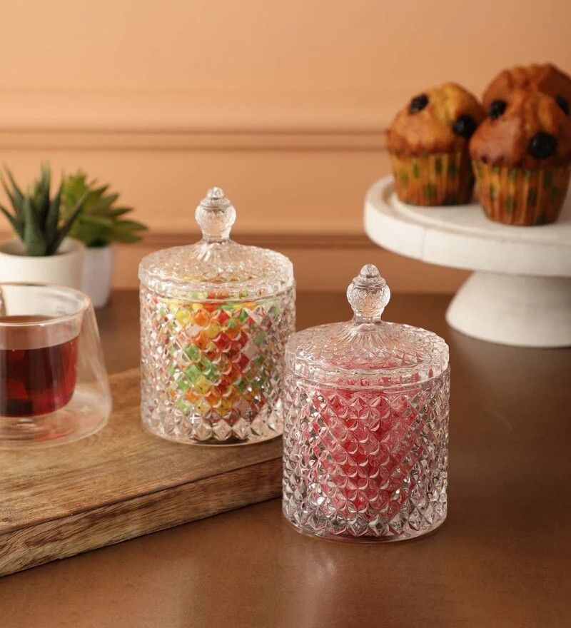 Glass Sweets Jar with Lid – 600ml Transparent Sugar Dish, Large Decorative Glass Candy Jar for Cookies, Buffet, Storage & Wedding Party Table Décor