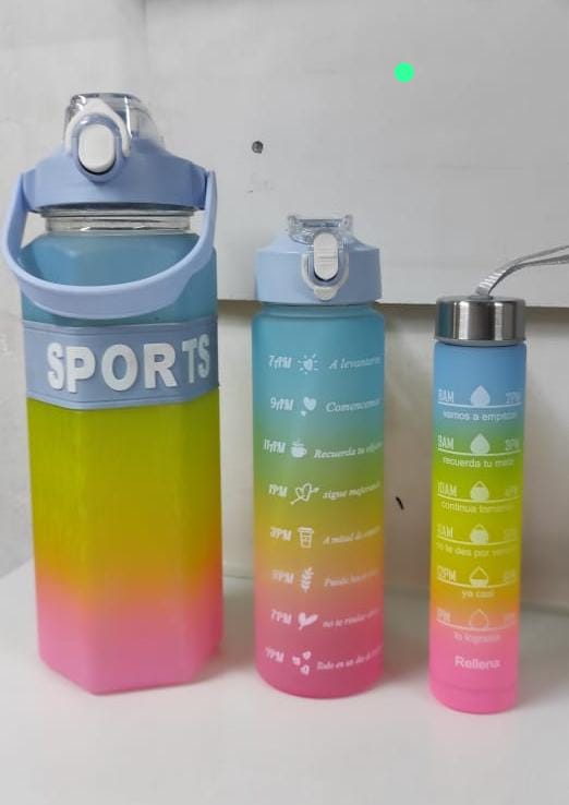 3-in-1 Motivational Water Bottle Set – 2000ml, 800ml, 300ml – Sports Drinking Bottles with Time Marker and Straw – Outdoor, Gym, School, Travel, Fitness Large Cup Set