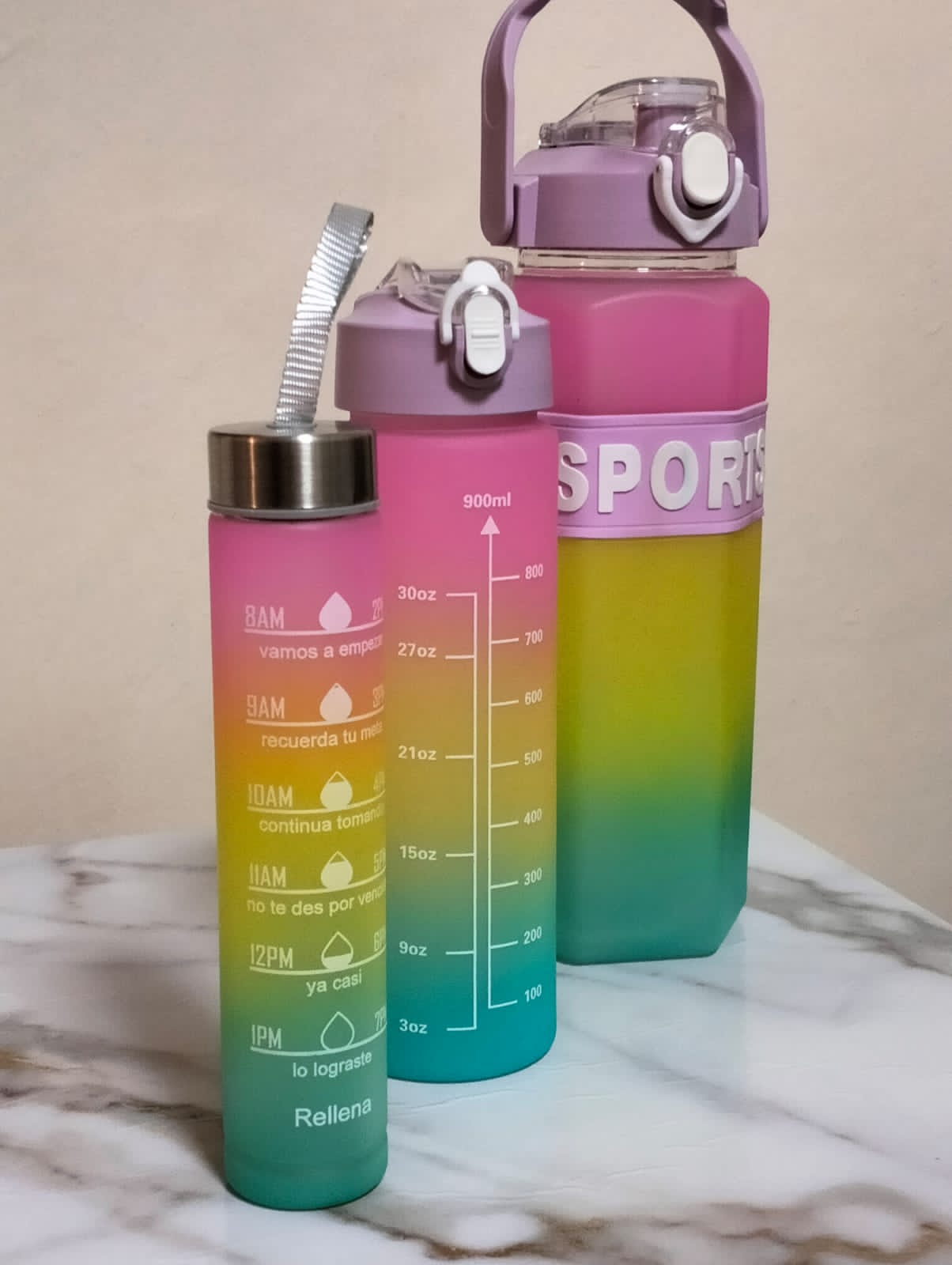 3-in-1 Motivational Water Bottle Set – 2000ml, 800ml, 300ml – Sports Drinking Bottles with Time Marker and Straw – Outdoor, Gym, School, Travel, Fitness Large Cup Set