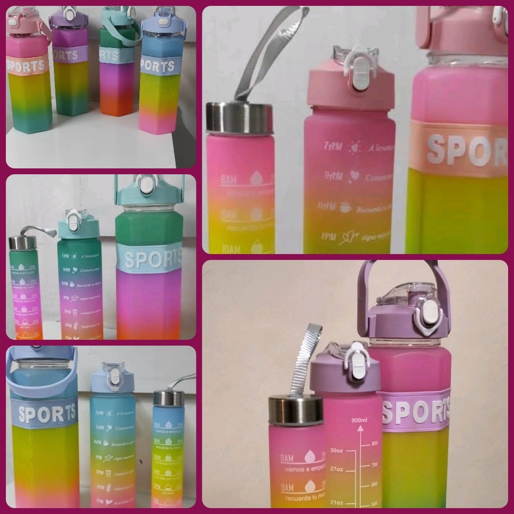 3-in-1 Motivational Water Bottle Set – 2000ml, 800ml, 300ml – Sports Drinking Bottles with Time Marker and Straw – Outdoor, Gym, School, Travel, Fitness Large Cup Set