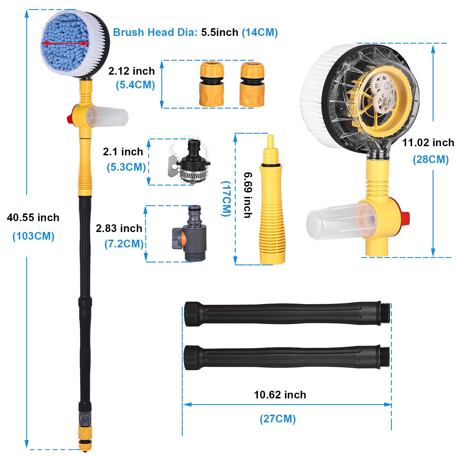 Car Wash Brush 360° Spin Cleaning Kit – High-Pressure Foam Car Wash Mop with Detachable & Extendable Handle, Soft Bristles, Multipurpose Scrub Brush for Car, Home & Garden Cleaning