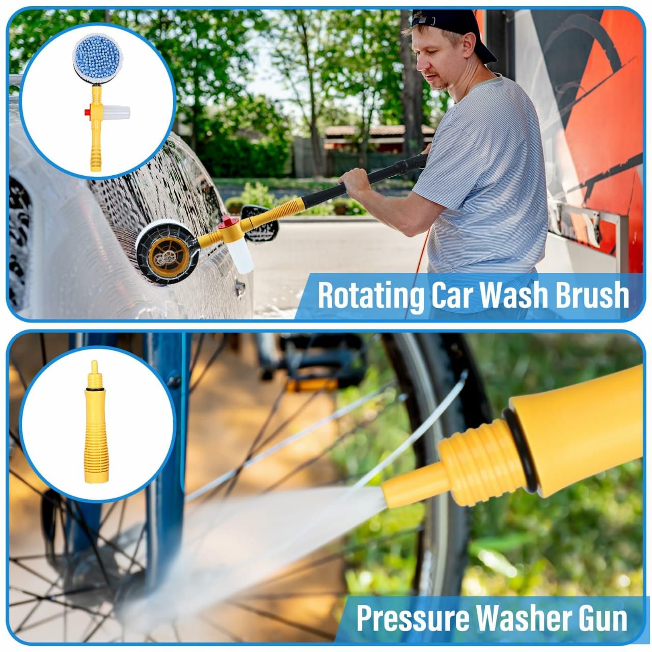 Car Wash Brush 360° Spin Cleaning Kit – High-Pressure Foam Car Wash Mop with Detachable & Extendable Handle, Soft Bristles, Multipurpose Scrub Brush for Car, Home & Garden Cleaning