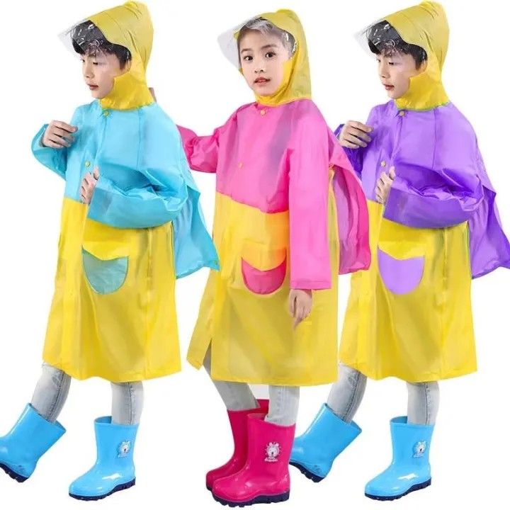 Light PVC Kids Hooded Schoolbag Rain Coat Poncho – Long Waterproof Jacket with Backpack Cover, Back to School Raincoat for Boys & Girls, Available in Sizes M, L, XL, XXL