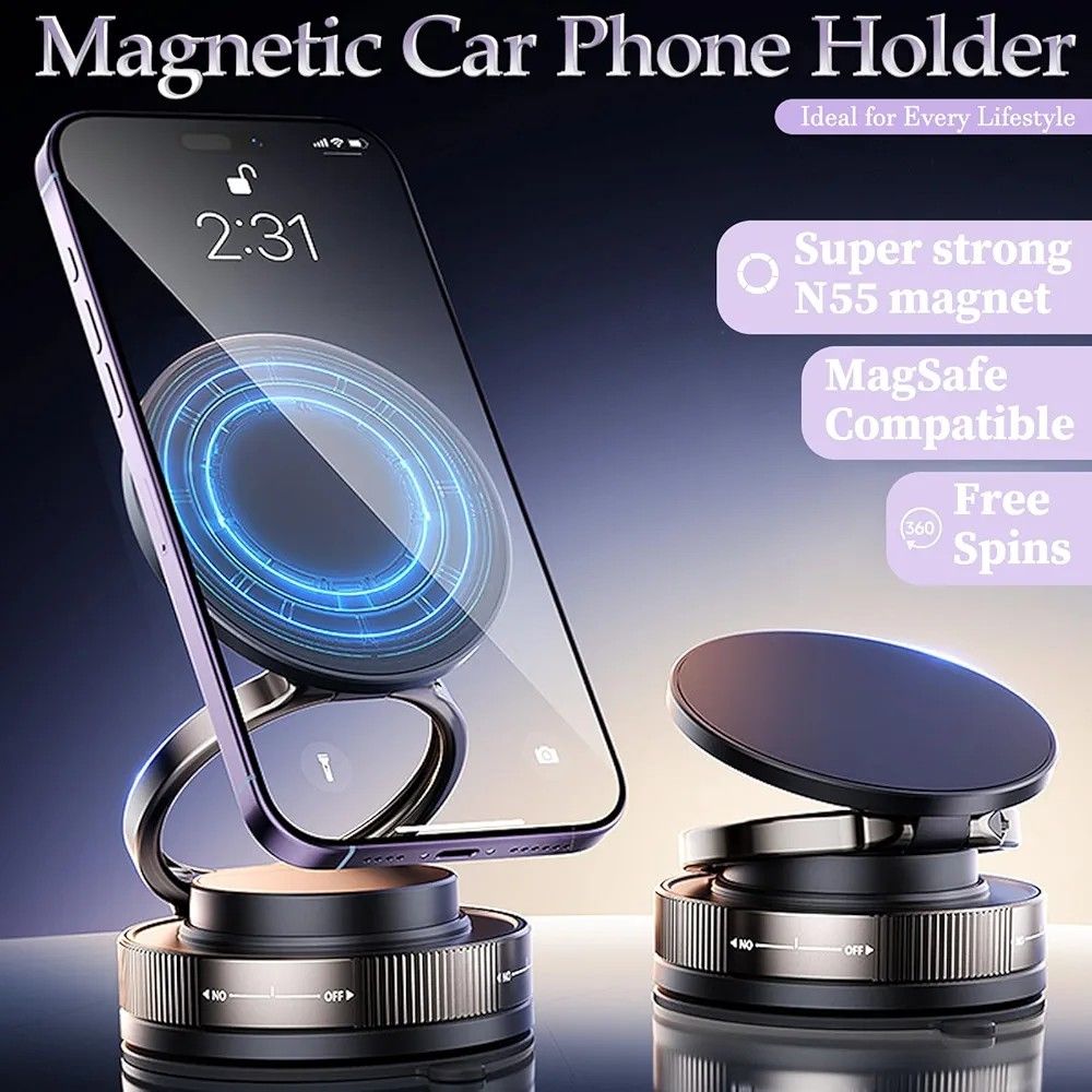Magnetic 360° Smart Phone Holder | Multi-Angle Rotation Suction Mount for Car, Desk, Wall & Gym | Foldable Hands-Free Vacuum Grip Stand for Dashboard or Home Use
