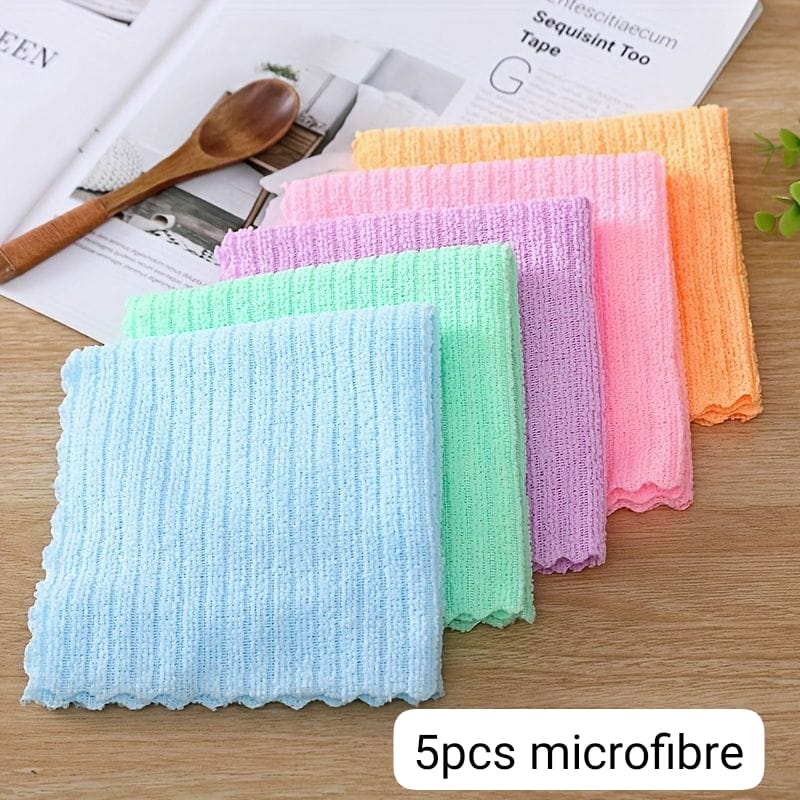 5-Piece Plaid Coral Dishwashing Cloth Set | Absorbent, Non-Shedding Kitchen Cleaning Cloths | Wipes Tables, Glass, Pots, Bowls, Tap, Lampblack Machines & Cooking Surfaces