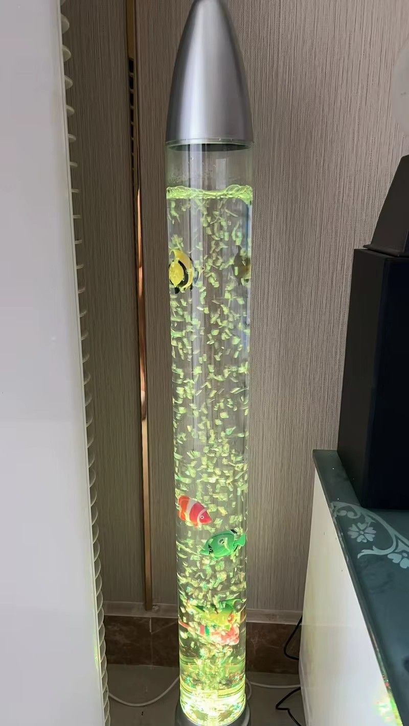 LED Decorative Water Bubble Fish Tube Floor Lamp | 7-Color Changing Sensory Aquarium Light with 3 Plastic Fish | Calming Electric Tank Night Light for Stress Relief, Autism & ADHD
