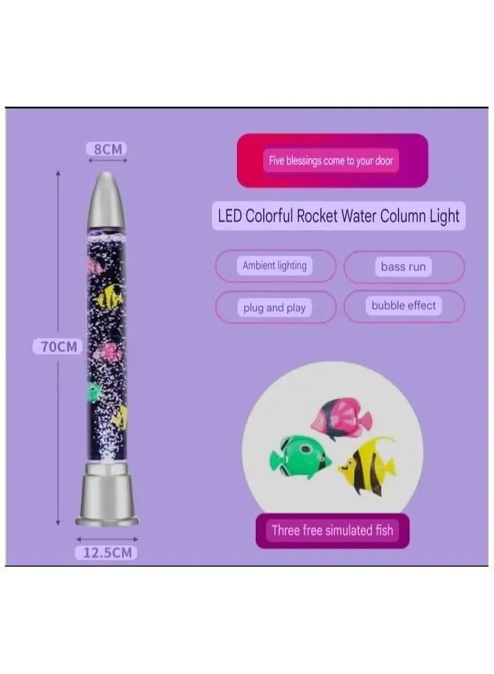 LED Decorative Water Bubble Fish Tube Floor Lamp | 7-Color Changing Sensory Aquarium Light with 3 Plastic Fish | Calming Electric Tank Night Light for Stress Relief, Autism & ADHD