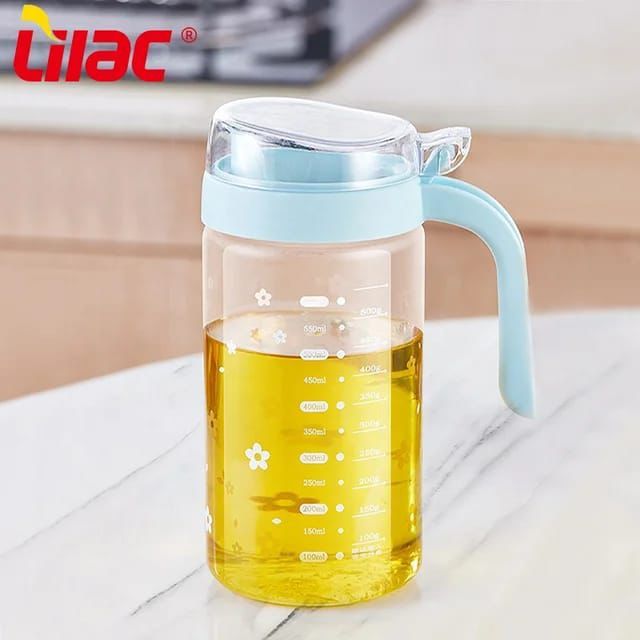 590ml Auto-Flip Glass Oil Jar | Transparent Cooking Oil Dispenser Bottle with Automatic Flip Lid | Leak-Proof Seasoning Container for Kitchen, Vinegar, and Olive Oil Storage