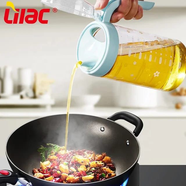 590ml Auto-Flip Glass Oil Jar | Transparent Cooking Oil Dispenser Bottle with Automatic Flip Lid | Leak-Proof Seasoning Container for Kitchen, Vinegar, and Olive Oil Storage