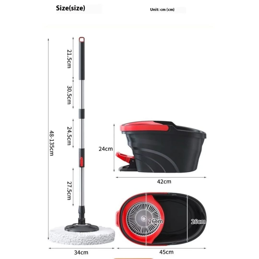 Pedal Spin Mop & Bucket Set with Foot Pedal Wringer, 360° Rotating Microfiber Mop Head, Splash Guard, Lightweight Bucket, Hands-Free Cleaning for All Floor Types