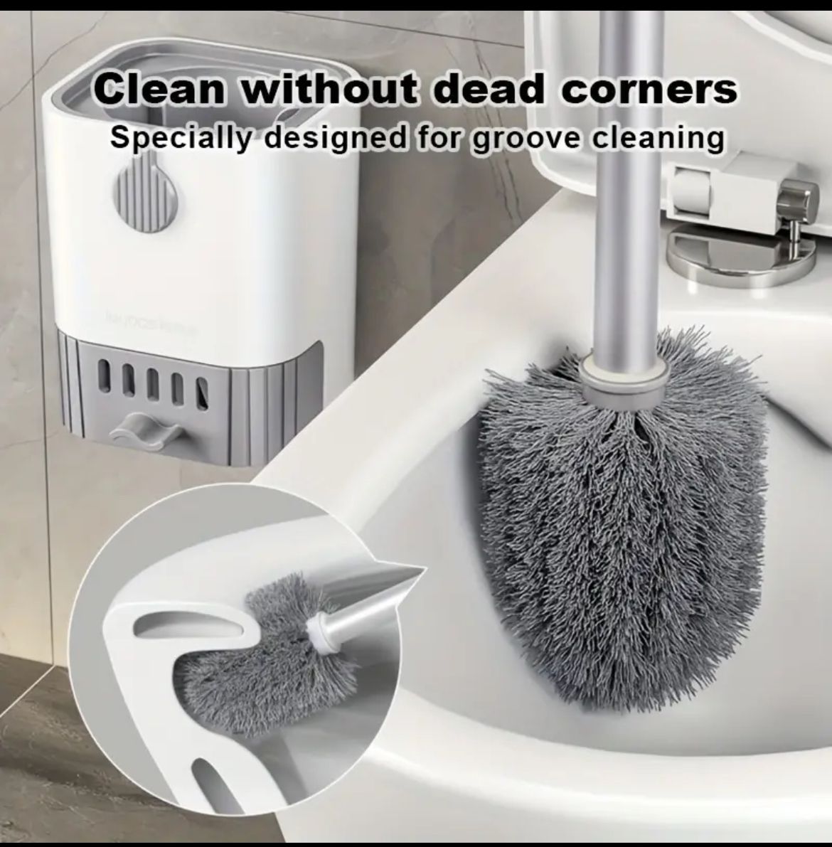 Wall Mounted Long Handle Toilet Cleaning Brush with Holder – Flexible Silicone Brush Head for Deep Cleaning, No Dead Corners, Hygienic Design with Drip-Free Wall Stand