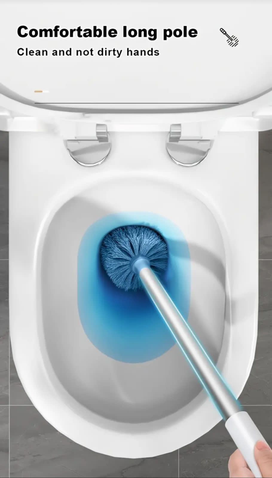 Wall Mounted Long Handle Toilet Cleaning Brush with Holder – Flexible Silicone Brush Head for Deep Cleaning, No Dead Corners, Hygienic Design with Drip-Free Wall Stand